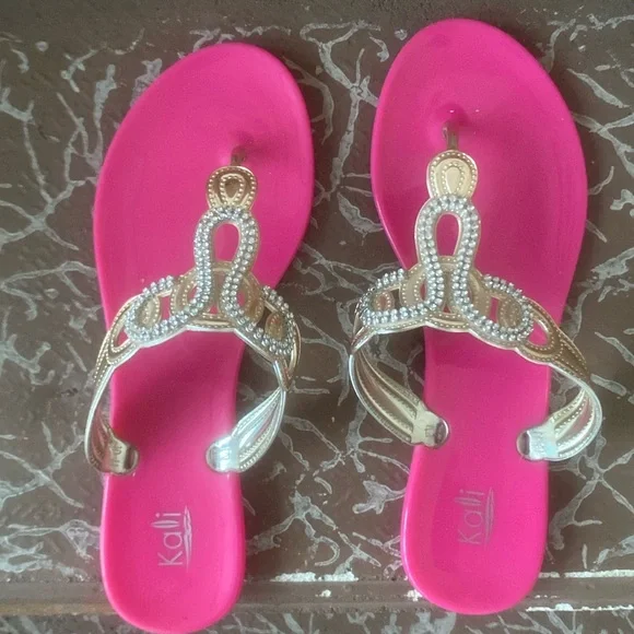 Hot pink summer glitzy sandals - Picture 1 of 5